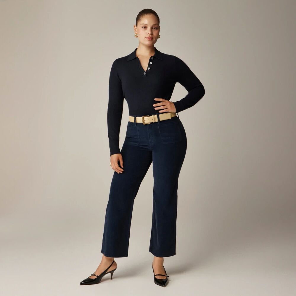 NWT J. Crew Sailor Slim Wide Leg Stretch Pants Black Corduroy Womens Size 35